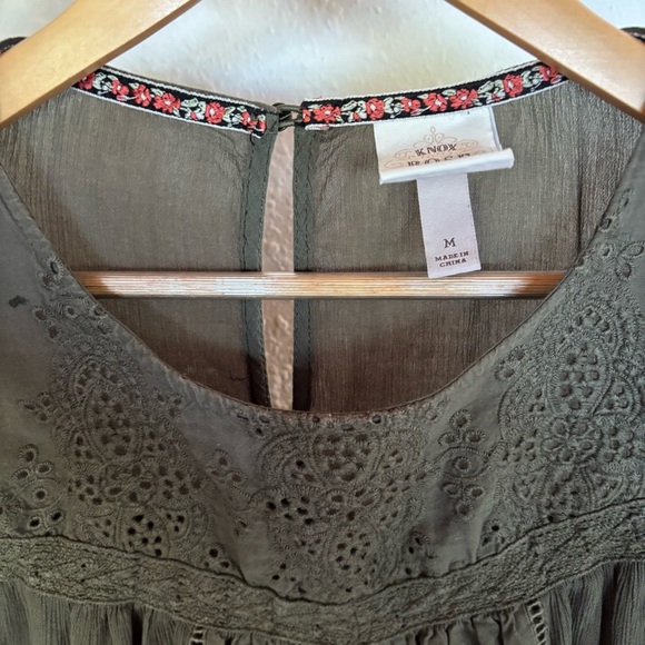 Knox Rose Olive Green Blouse with Eyelet Detail - Picture 4 of 8